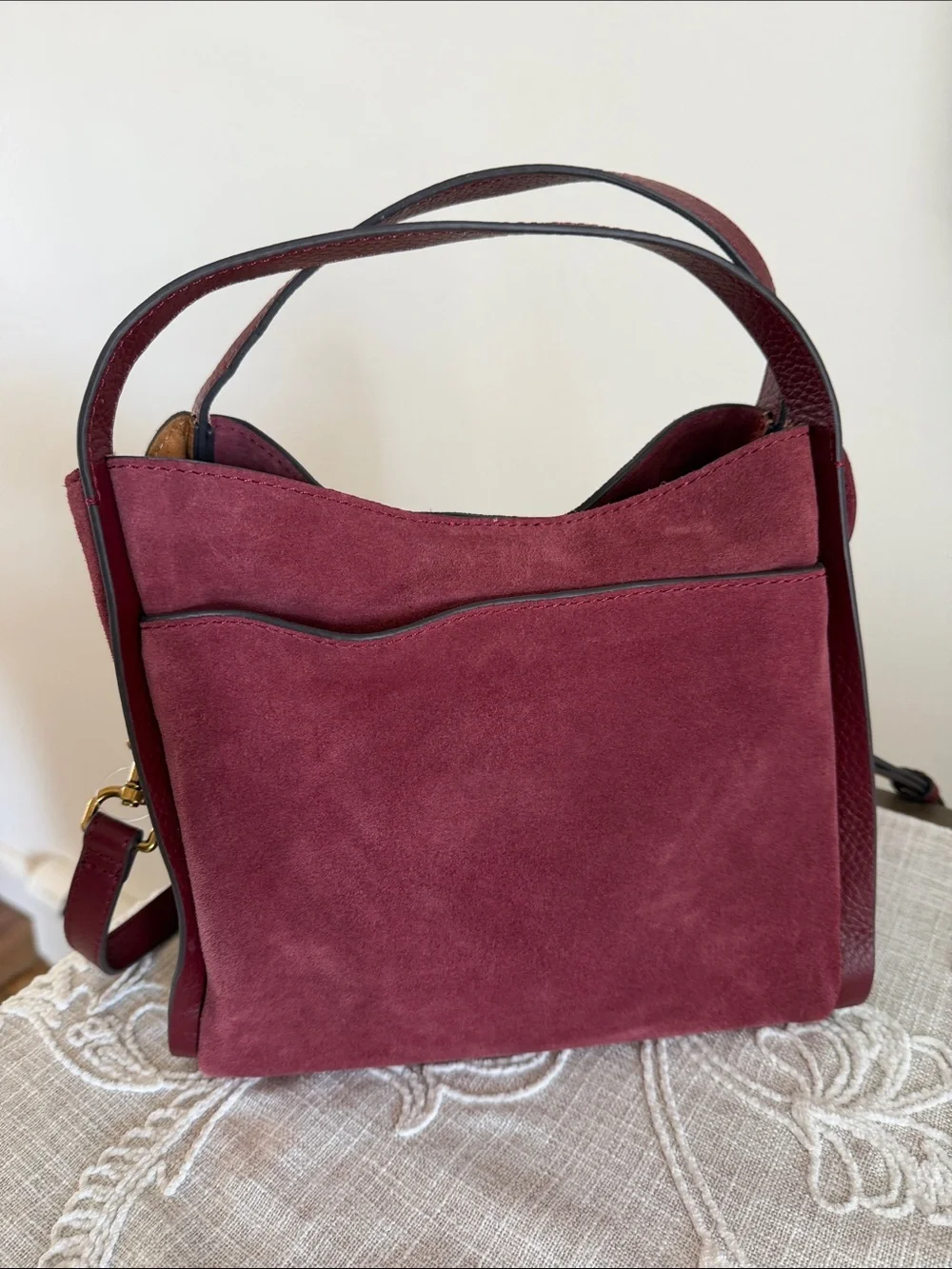 American Leather Co Auburn Suede w/Leather Strap/Handles & Trim Satchel.